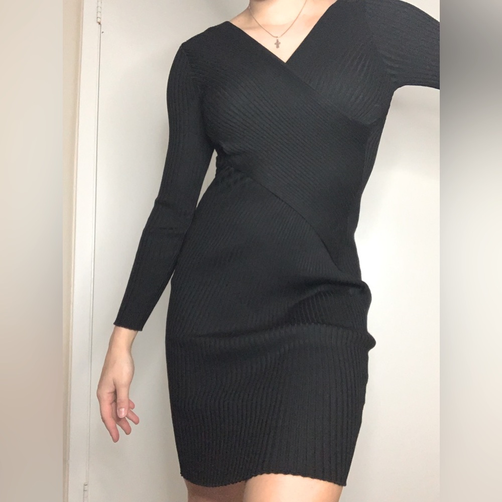 Black knit ribbed dress figure shaping